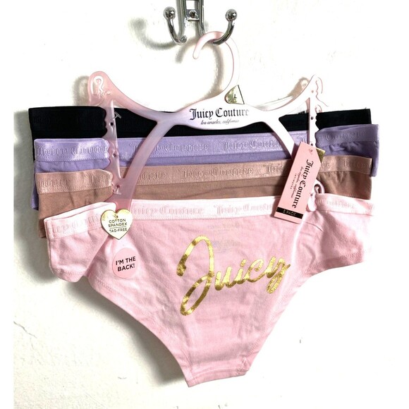 Juicy Couture Panties Size L Underwear Cotton 5 Pack Bow Print Pink Black White - Picture 4 of 9